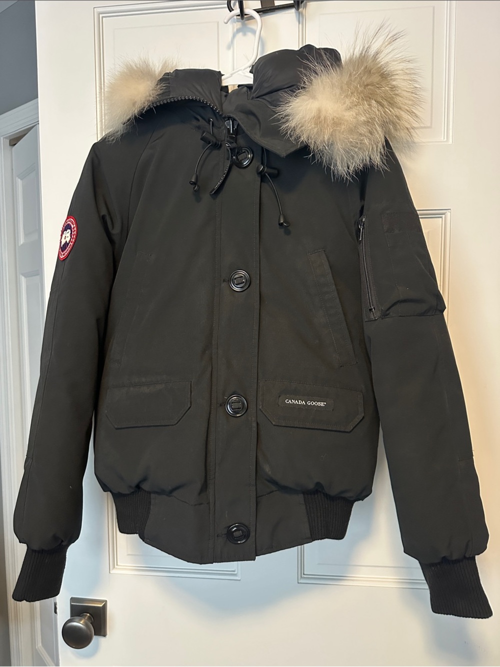 Canada Goose Black Bomber Down Jacket with Fur Trim Hood